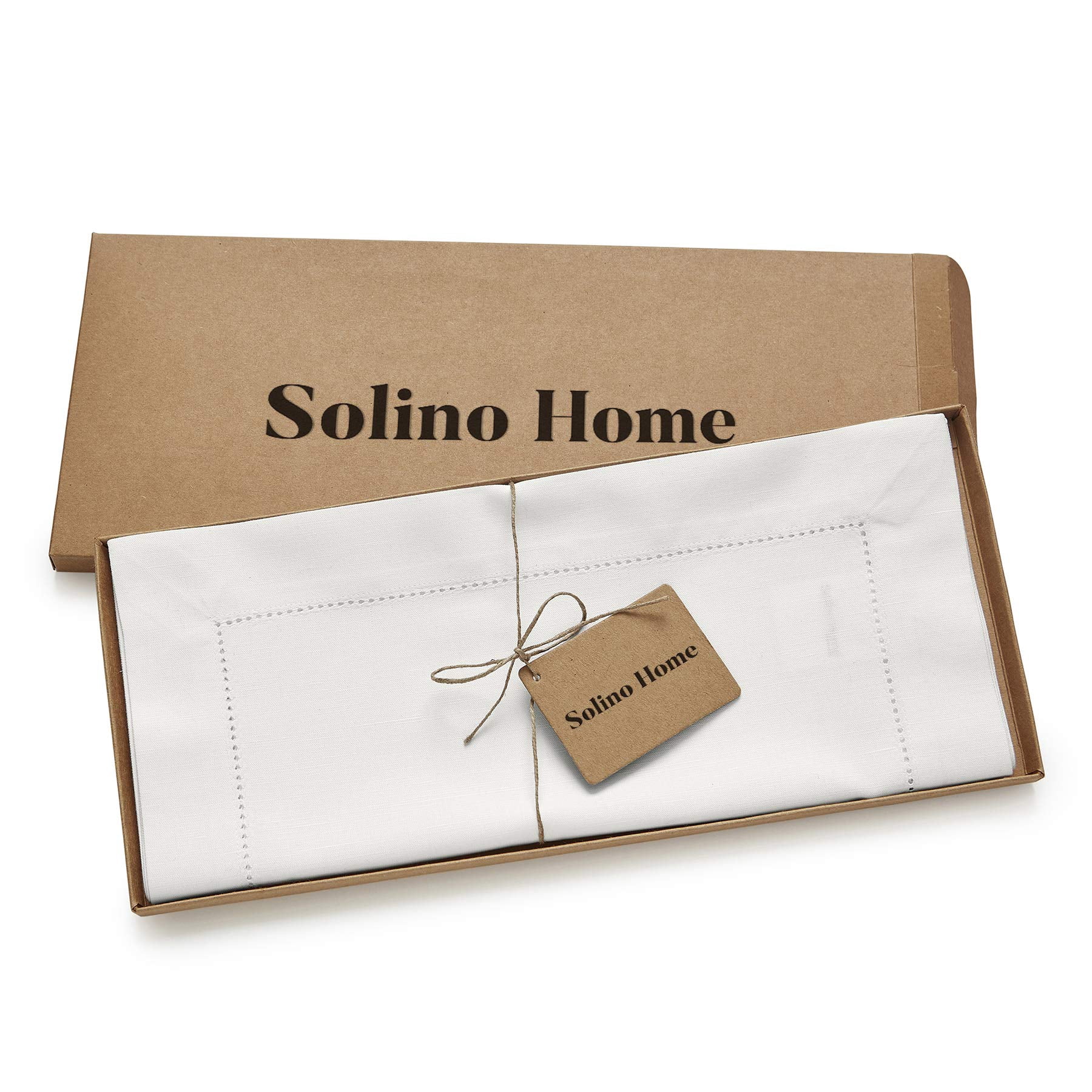 Solino Home White Table Runner 108 Inches Long - Cotton Linen Hemstitch 14 x 108 Inch Table Runner for Dining, Winter, Mothers Day, Spring, Easter