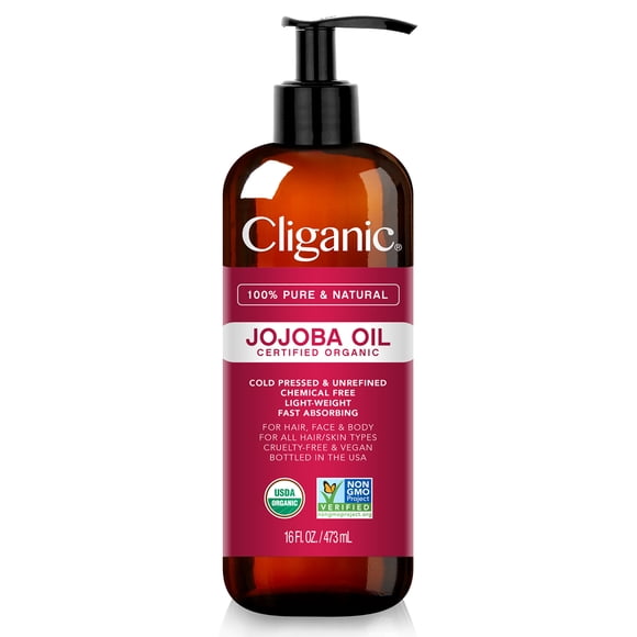 Cliganic Organic Jojoba, Cuidado Vegano para la Piel, Aceite Facial, 473 ml