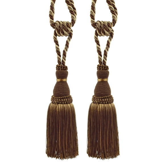 DECOPRO Noblesse Collection Elegant Curtain & Drapery Tassel Tieback, Tassel Length 8" (20cm), Spread 30" (76cm) # TBH8, Cappuccino Brown #D2A2 (Chocolate Brown, Light Beige, Light Brown) Set of 2