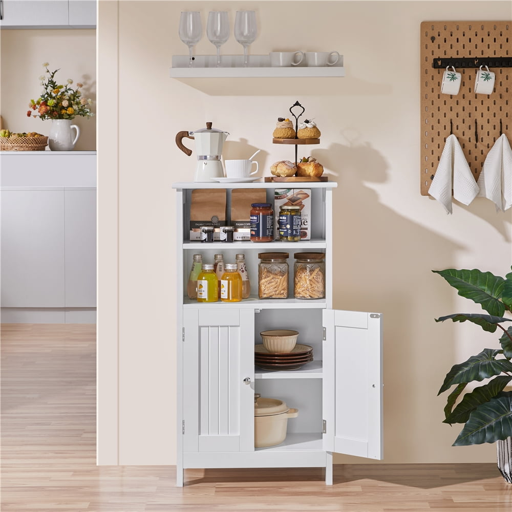 Yaheetech 5-Tier Bathroom Floor Cabinet with Double Door and Adjustable Shelf, White