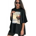 thumbnail image 3 of Plus Size Shirt for Women Black Tops for Women Short Sleeves Shirt for Women Santa Claus And Reindeer 2 T Shirt Crewneck Shirt for Women 2XL, 3 of 5