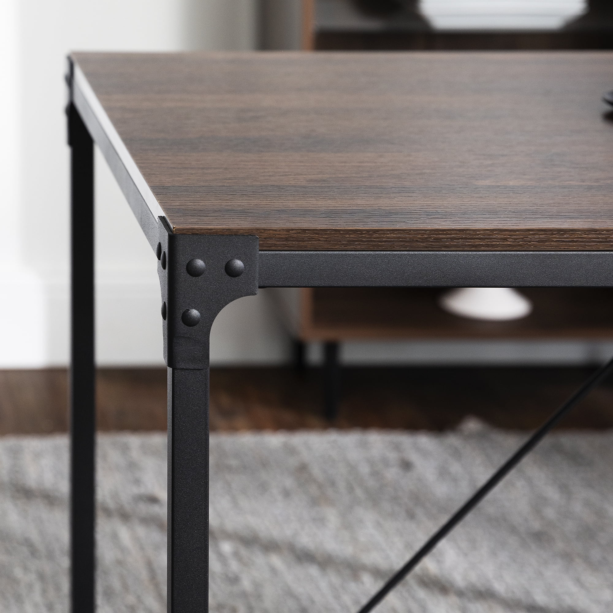 Woven Paths 48" Angle Iron Rustic Wood Dining Table, Dark Walnut