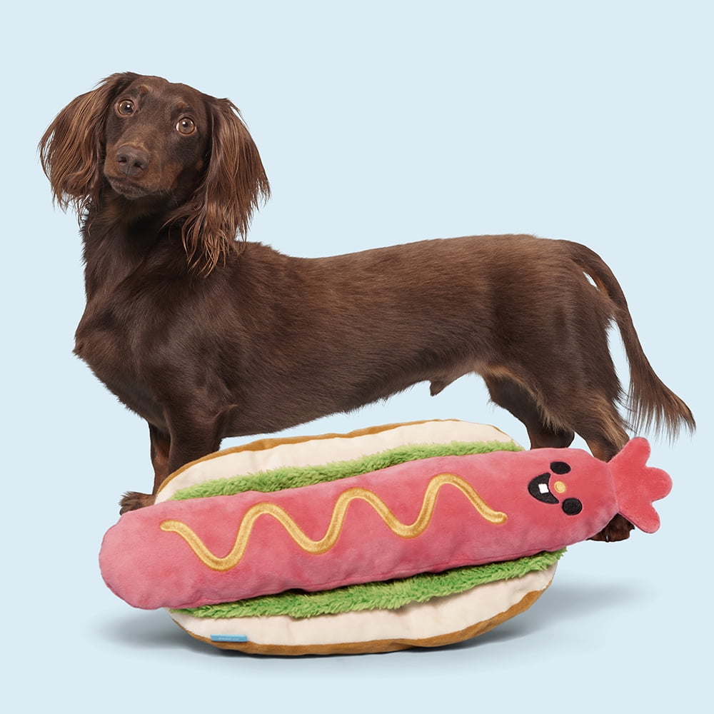 BARK Box Wassup Dog Squeaky Plush Hot Dog Toy with Crinkle