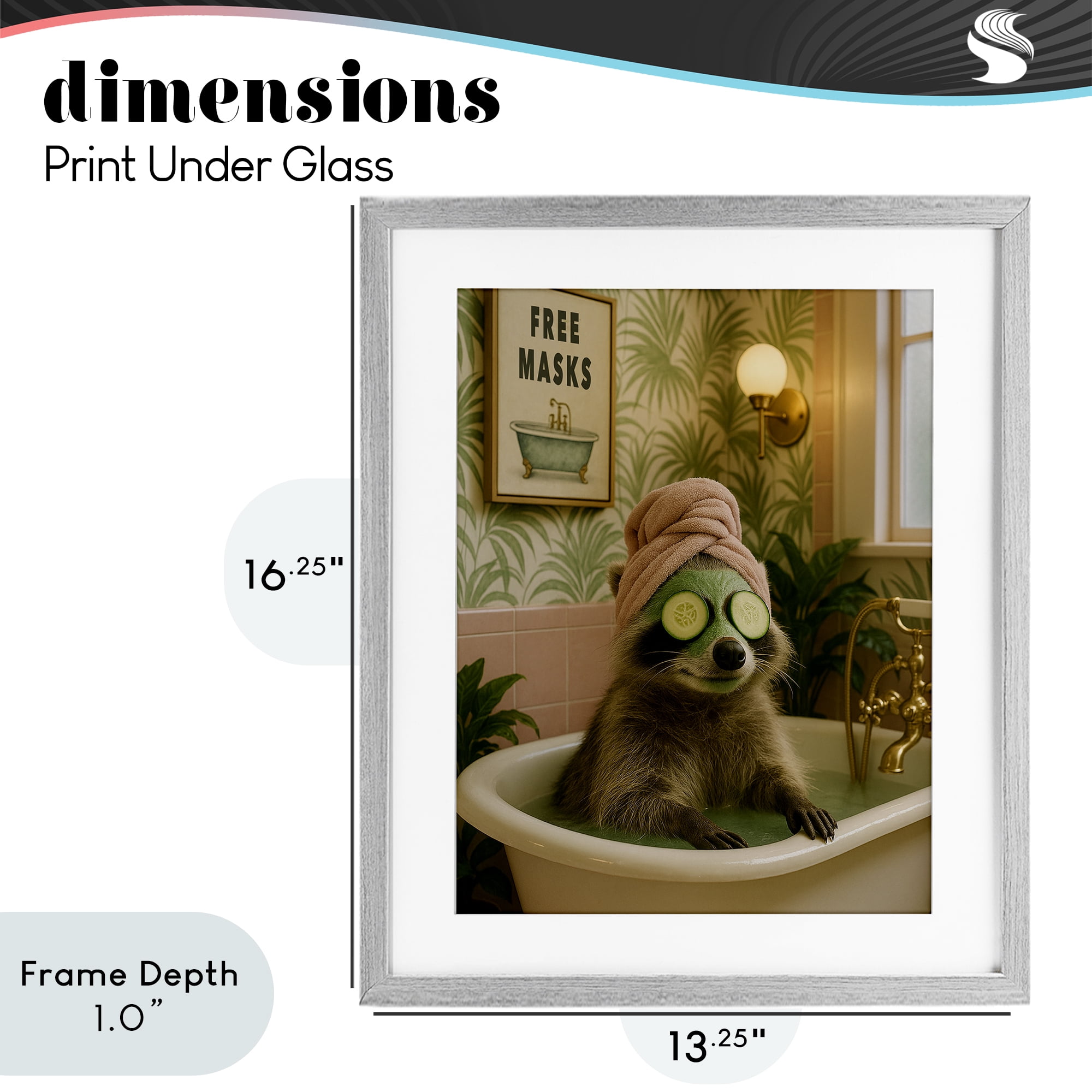 Stupell Industries Raccoon Spa Day Bath Gray Framed Print Under Glass, design by Grotto Studios