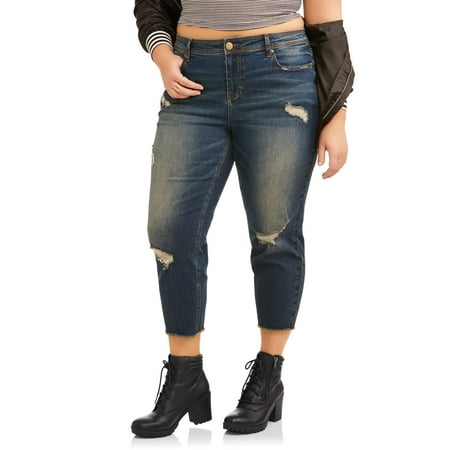 DH by Dollhouse Junior's Plus 26 1/2" Raw Hem Crop Jean