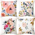 thumbnail image 1 of Juego de 4 fundas de almohada de 18.0 x 18.0 in con flores de acuarela, funda de cojín floral para sofá al aire libre, decoración del hogar JAMW Sencillez, 1 of 5