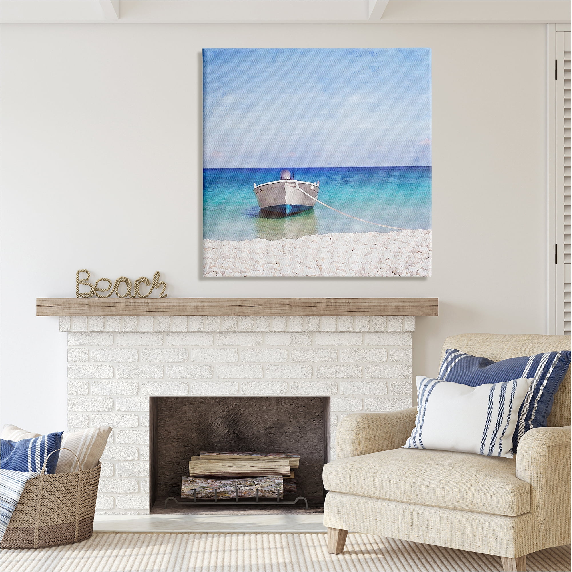 Stupell Industries Docked Dinghy Boat Transportation Painting Gallery Wrapped Canvas Art Print Wall Art, 36 x 36