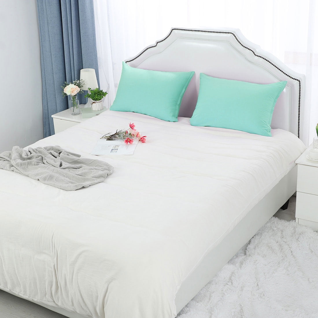 Unique Bargains Pillowcases 2-Piece Egyptian Cotton Pillow Cover Cyan Queen