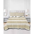 thumbnail image 2 of Quilts Full Size Bedding Set, Cream Striped Lightweight Quilted Comforter, Farmhouse Vintage Brown Stripes Soft Reversible Bedspread Coverlet with Pillow Covers for All Season, 78" x 90", 2 of 7