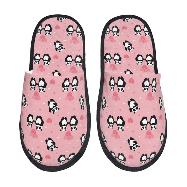 Fotbe Valentine'S Day Panda Pantuflas Peludas para Mujer con Estampado, Zapatillas de Peluche, Zapatos de Invierno para Casa, Uso Interior y Exterior-Large