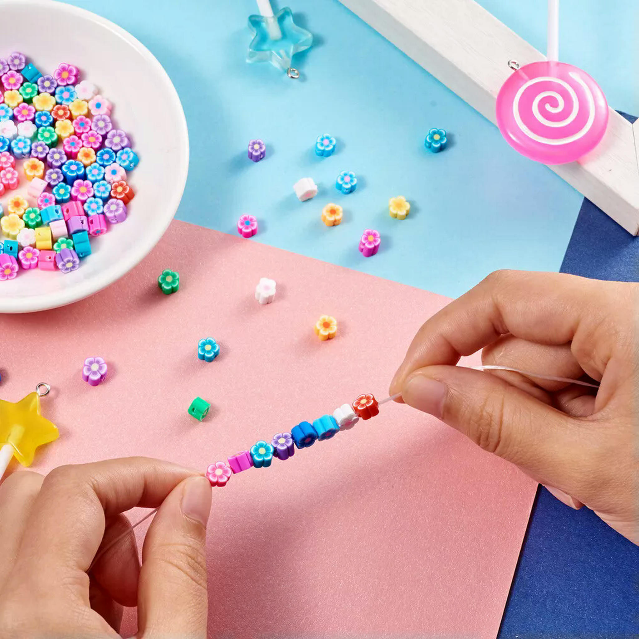 EOEMY 500Pcs Handmade Polymer Clay Flower Plum Blossom Beads Colorful Spacer 5.5~8mm