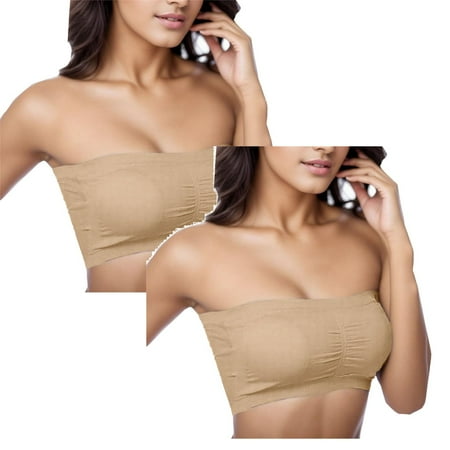 Kcodviy 2Pcs Stretch Strapless 1 Piece Women Sports Bras Bra Summer Bandeau Bra Women Sports Bras Plus Size Strapless Bra Women Sports Bras Comfort Wireless Bra Padded Top Bra For Women Women Spo