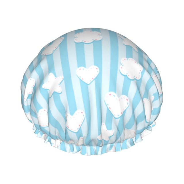 YFYANG Women's Double Waterproof Shower Cap, Striped Geometric Patterns Reusable Hair Cap for All Hair Styles and Head Sizes