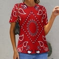 thumbnail image 6 of Red Paisley Bandana-1 Women's Short Sleeve T-Shirt Crew Neck Casual Summer Trendy Loose Fit Tops, 6 of 6