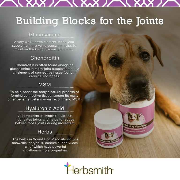 Herbsmith Sound Dog Viscosity Advanced Joint Support for Dogs Veterinarian Recommended Glucosamine for Dogs Hyaluronic Acid Chondroitin MSM
