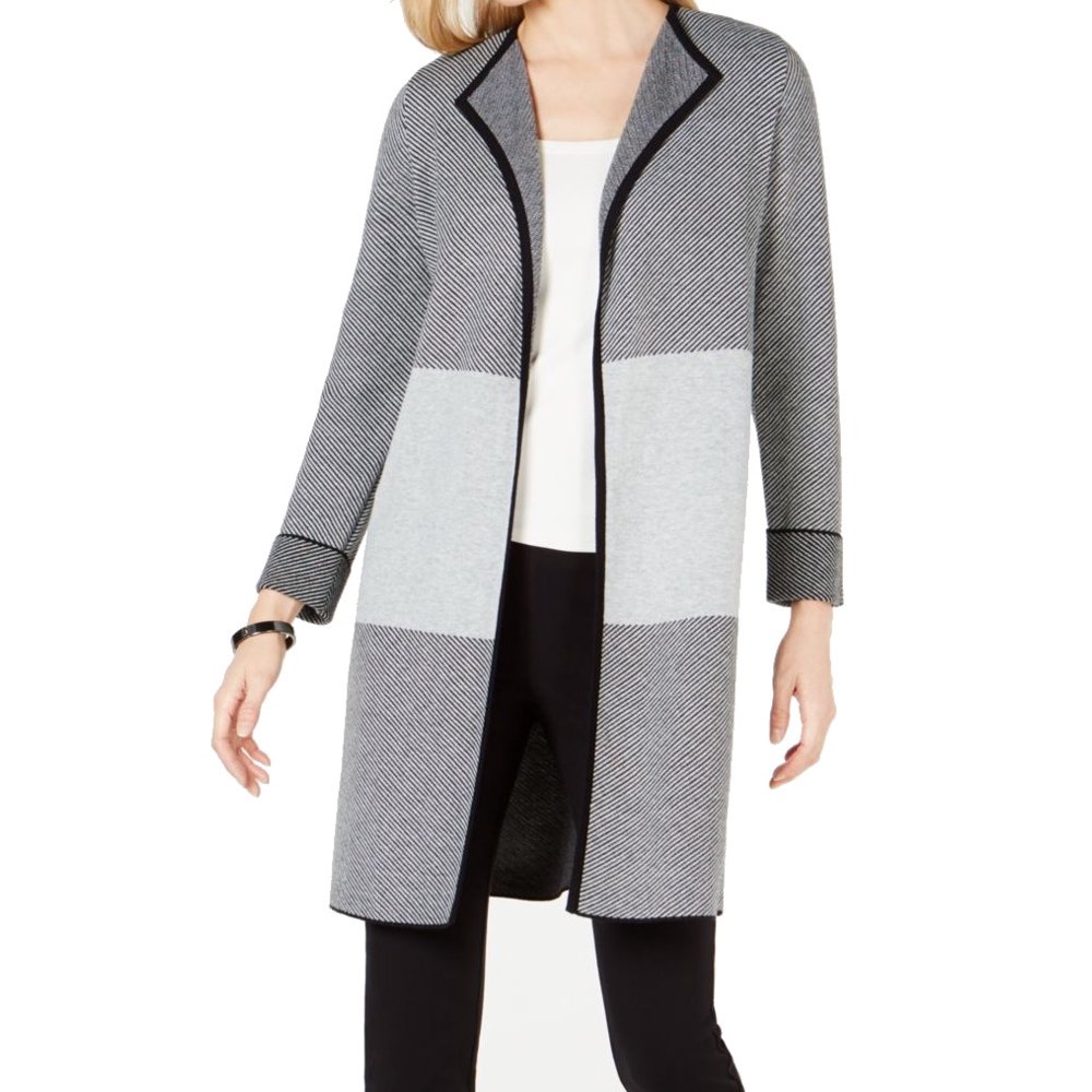 Kasper Womens Sweater Large Colorblocked RollCuff Cardigan L