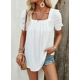 thumbnail image 2 of TEMOFON Women Blouses Short Puff Sleeve Tops Summer Casual Shirts for Womens Crew Neck Elegant Tshirts Comfort Solid White Tee, 2 of 6