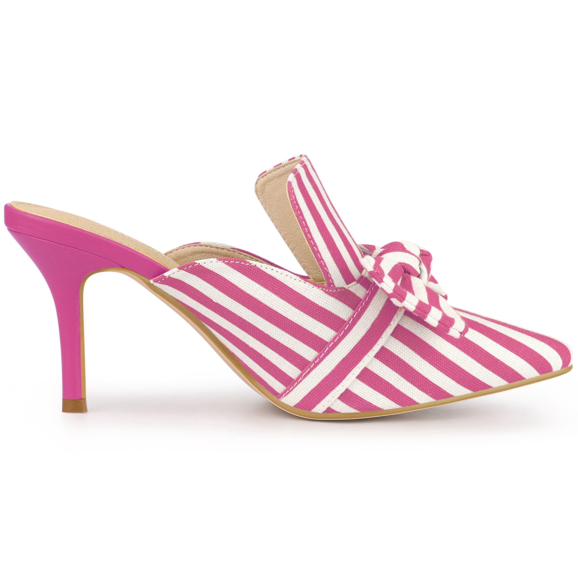 DARING DIVA Women's Stripe Bow Slip on Stiletto Heel Slides Mules Hot Pink 8