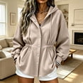 thumbnail image 5 of Ghalytn Women's Fleece Lined Hooded Jacket Waist Cinched Coat Zip and Snap Button Front Long Sleeve Outerwear with Pockets, 5 of 7