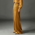 thumbnail image 4 of Karymi Solid Velvet Wide Leg Pants Woman, Elastic High Waist Pleated Full‑Length, Drapey Casual Pants with Side Pockets, 4 of 5