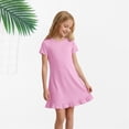 thumbnail image 4 of CPNG Girls Soft Knit Dress Round Neck Short Sleeve A Line Ruffled Dress Summer Casual Dress Homewear Dress Sleepwear Dress(Pink,7-8 Years), 4 of 9