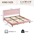 thumbnail image 3 of 4 EVER WINNER King Bed Frame with Storage Headboard, Faux Leather Bed Frame with Diamond Tufted Headboard and LED Lights,Wooden Slats Support, Noise Free, No Box Spring Needed, Easy Assembly, Pink, 3 of 5