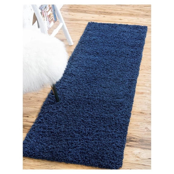 Drevy Solid Shag Collection Area Rug (2' 6" x 10' Runner, Sapphire Blue/ Navy Blue)
