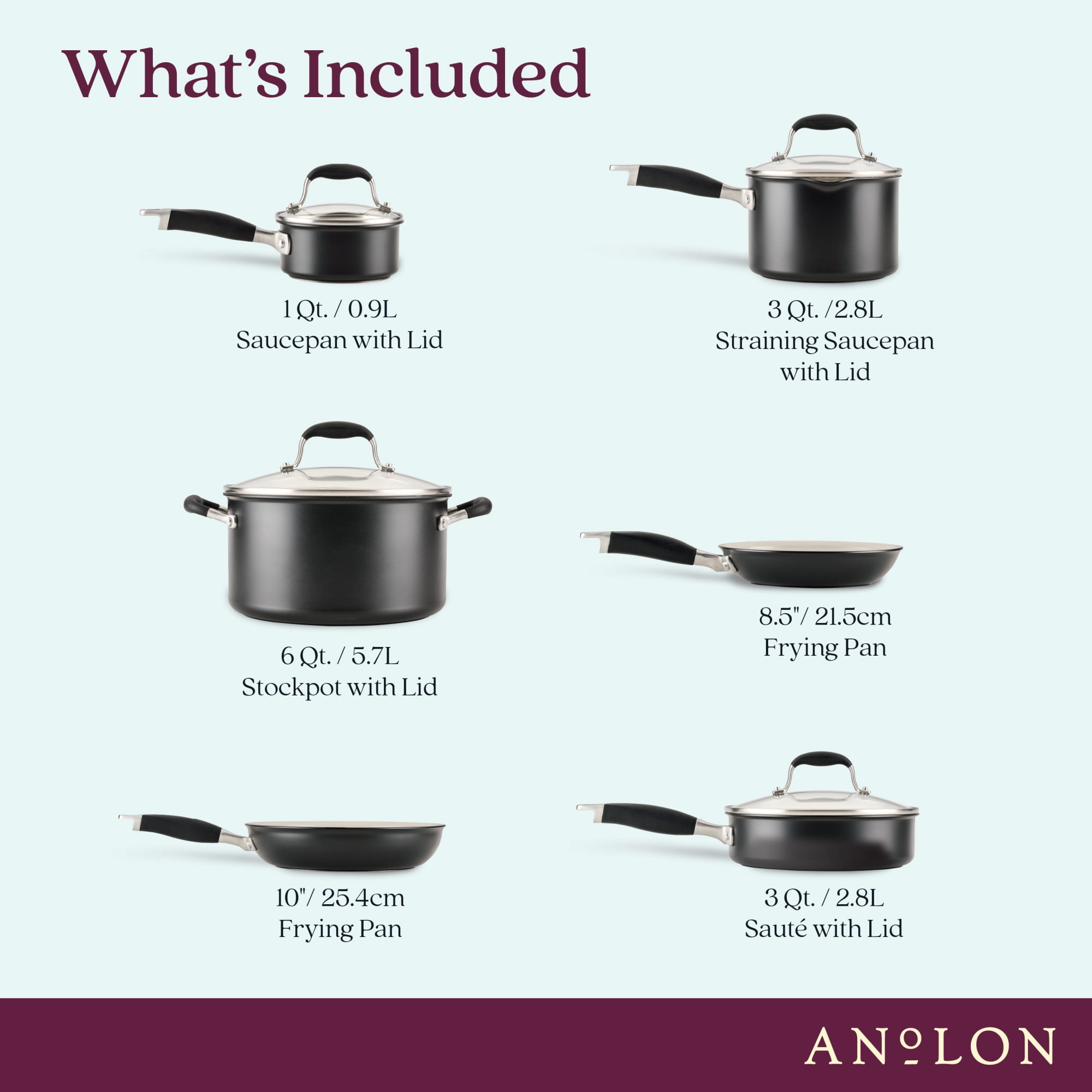 Anolon Advanced Ceramic Nonstick Cookware Pots and Pans Set, 10 Piece, Black