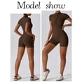 thumbnail image 5 of CAIVO Women's Solid Color Summer Zippered Short Sleeve Yoga Jumpsuit Dance Fitness Tight Workout Onesie Daily Comfort, 5 of 9