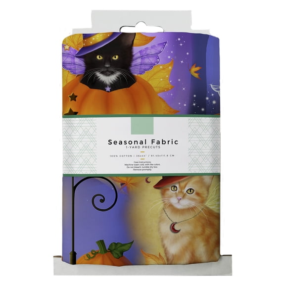 David Textiles 44" x 1 yd Cotton Halloween Cat Fairies Precut Fabric, Multi