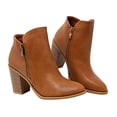 thumbnail image 2 of TRENDSUP Buffy-20 Women's Block Heel PU Leather Side Zipper Ankle Bootie TAN 6.5, 2 of 4