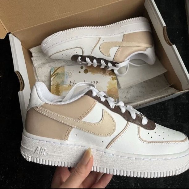 Air Force 1 Custom Shoes Brown Beige Tan Sand Color White Mens Womens Kids Sizes