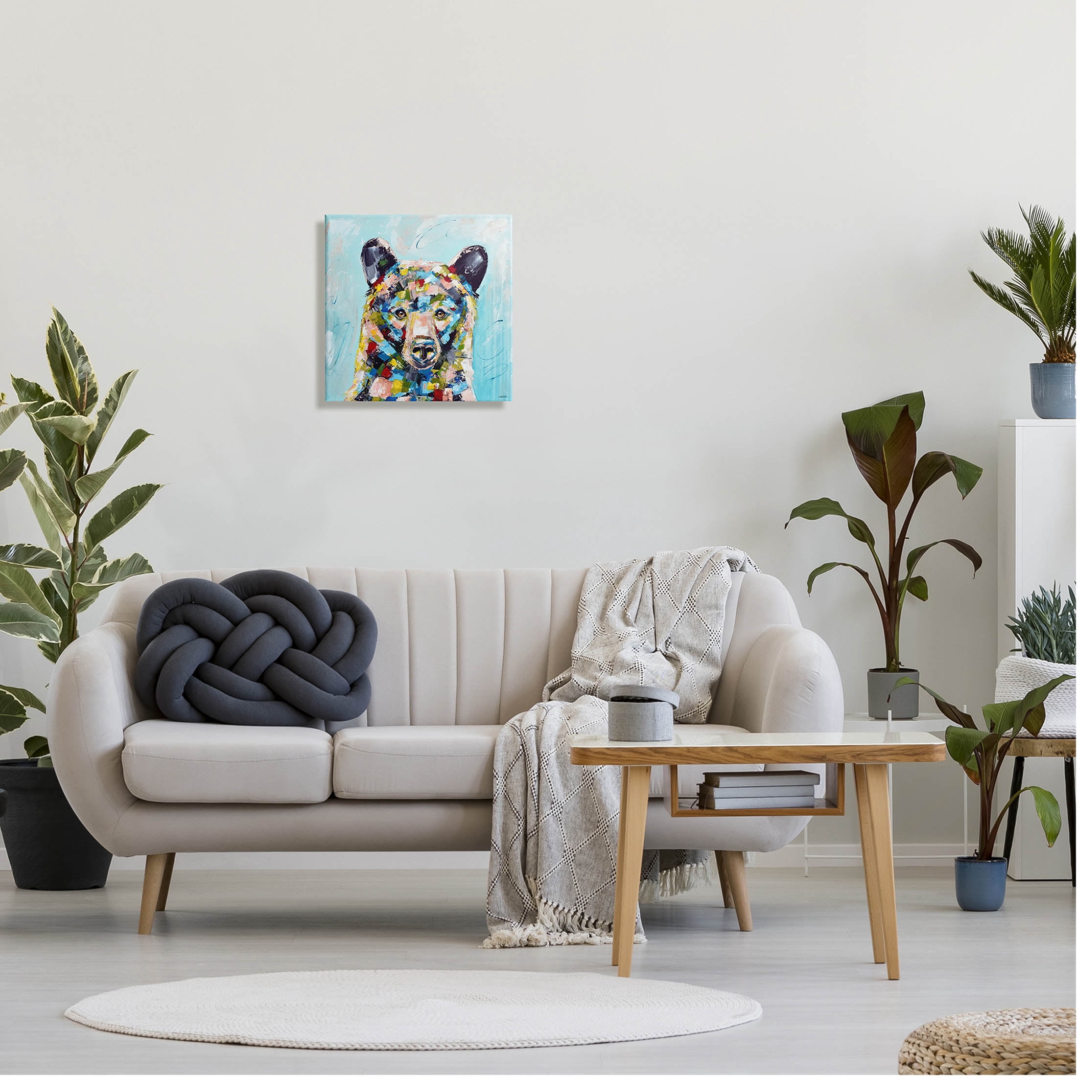 Blue Toned Modern Bear Animals & Insects Painting Gallery Wrapped Canvas Print Wall Art
