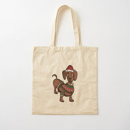 Cute Dachshund Wearing Christmas Sweater Cotton Tote Bag Canvas Tote Bag  Family Gift For Mother  Her