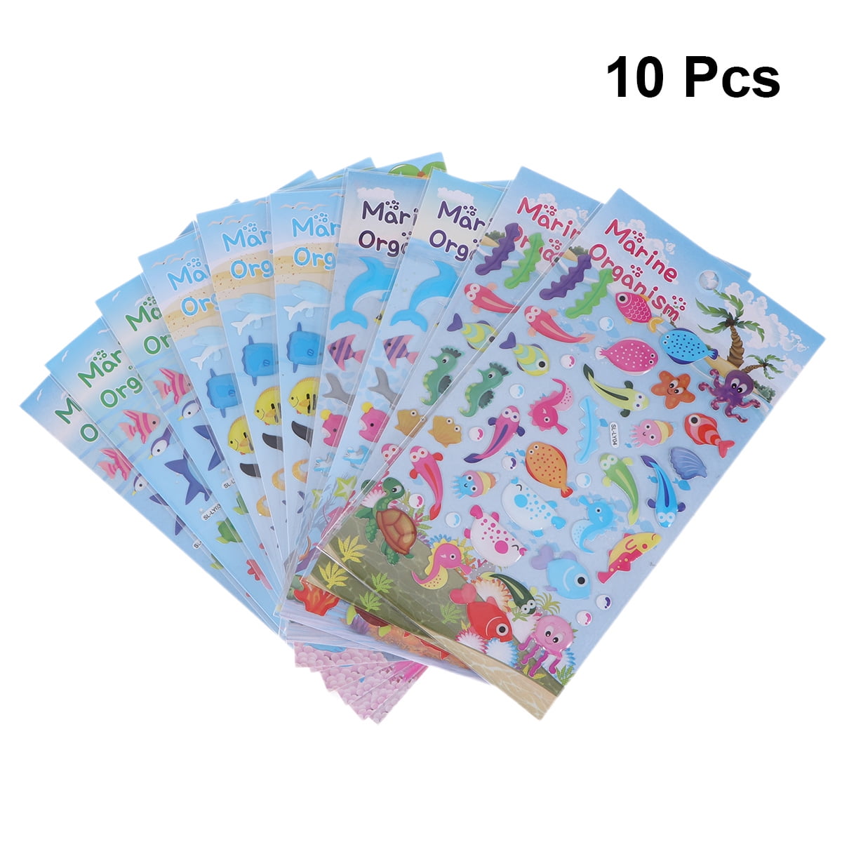 10 Sheets 3D Puffy Stickers Cartoon Marine Theme Fishes Scrapbooking  Crafting Assorted Stickers for Kids 