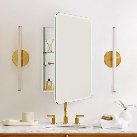 TEHOME White Frameless Rectangle Medicine Cabinet with Mirror Recess & Surface Mount Cabinet with Mirror for Bathroom, 18'' H x 14'' W