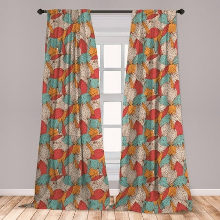 Autumn Curtains 2 Panels Set Doodle Art Style Mix Of Leaf Motifs