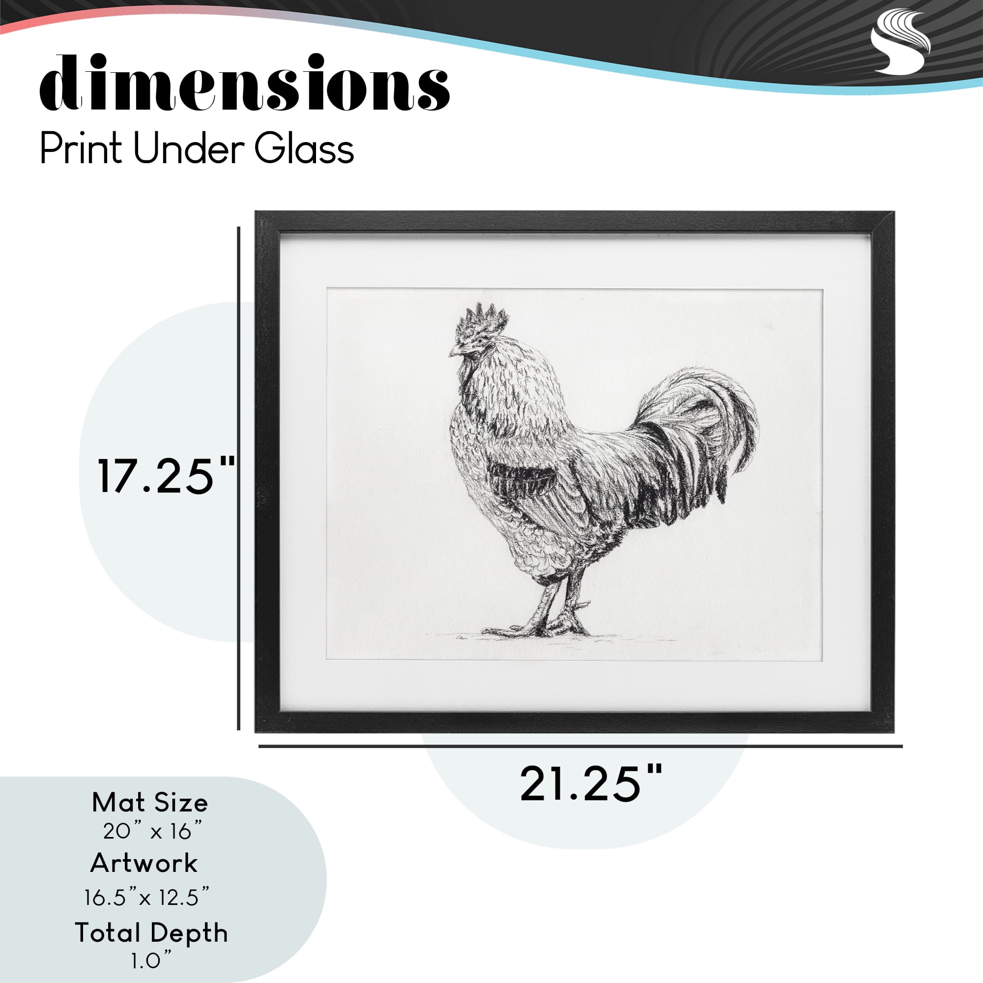 Stupell Industries Rooster in Charcoal Black Framed Print Under Glass, design by Leah Noel Art
