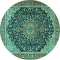 thumbnail image 1 of Ahgly Company Machine Washable Indoor Round Medallion Turquoise Blue Traditional Area Rugs, 3' Round, 1 of 4