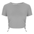 thumbnail image 5 of Women's Round Neck Short Sleeve Crop Tops Summer Trendy Drawstring Side Slim Fit Stretchy Y2K Cropped T Shirts, 5 of 6