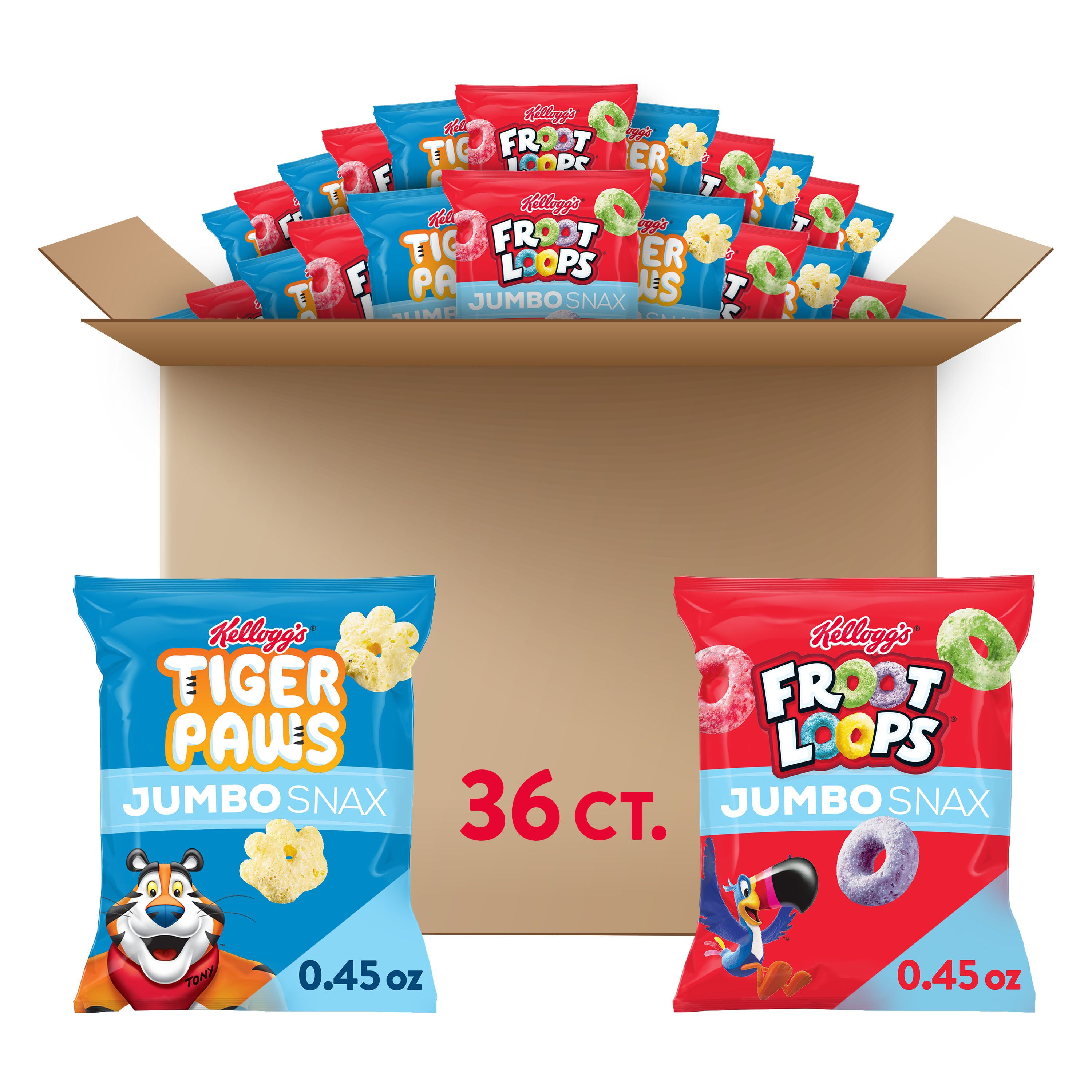 Kellogg's Jumbo Snax, Cereal Snacks, Variety Pack, 36 Ct, 16.21 Oz