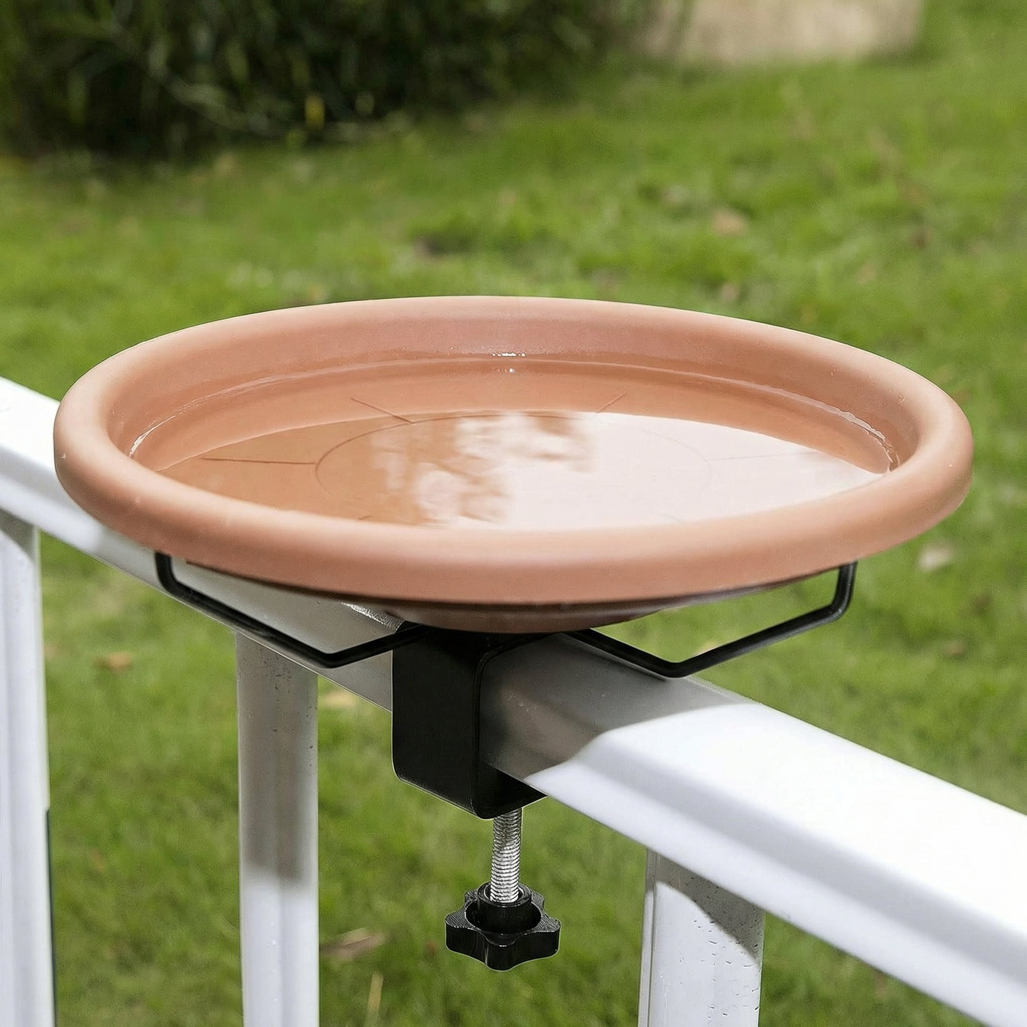 Bird Bath Deck Mounted Bowl 12 Inches, Balcony Railing Birdbaths Unheated, Bird Bath Fence Clamp Detachable