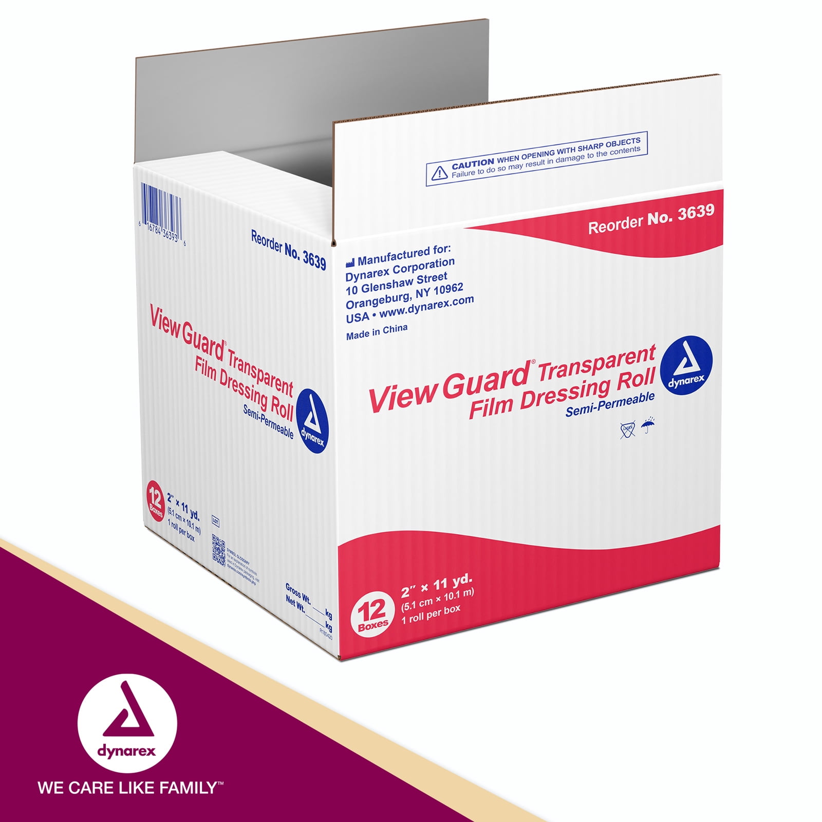 Dynarex View Guard Transparent Film Dressing Roll 2" x 11yds Bandage Size, Non-Sterile and Flexible, 12 per case