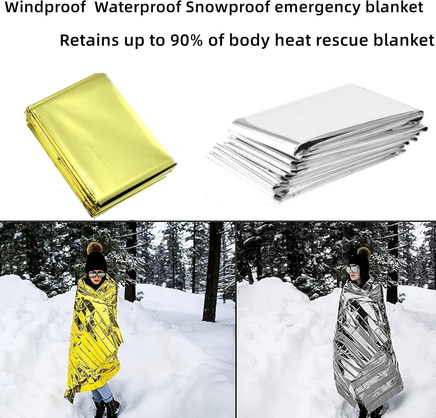 Emergency Mylar Thermal Blankets, Silver Gold Foil Survival Blanket Space Blanket Survival Kit for Outdoors, Camping, Hiking (20pcs)