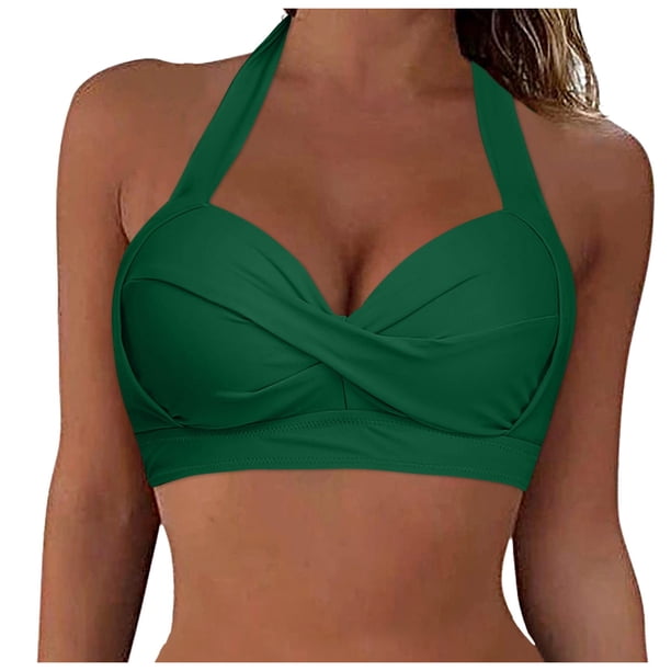 MKLEKYY Trajes De Baños Women Lace Up Swimwear Tops Underwire Full Coverage Bikini Top Push Up Swim Crop Top Tie Back Bathing Suit Tops