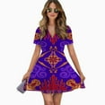 thumbnail image 2 of Aladdin'S Magic Lamp Women Dress V-Neck Short Sleeve Flowy Swing Party Midi Dress, 2 of 4