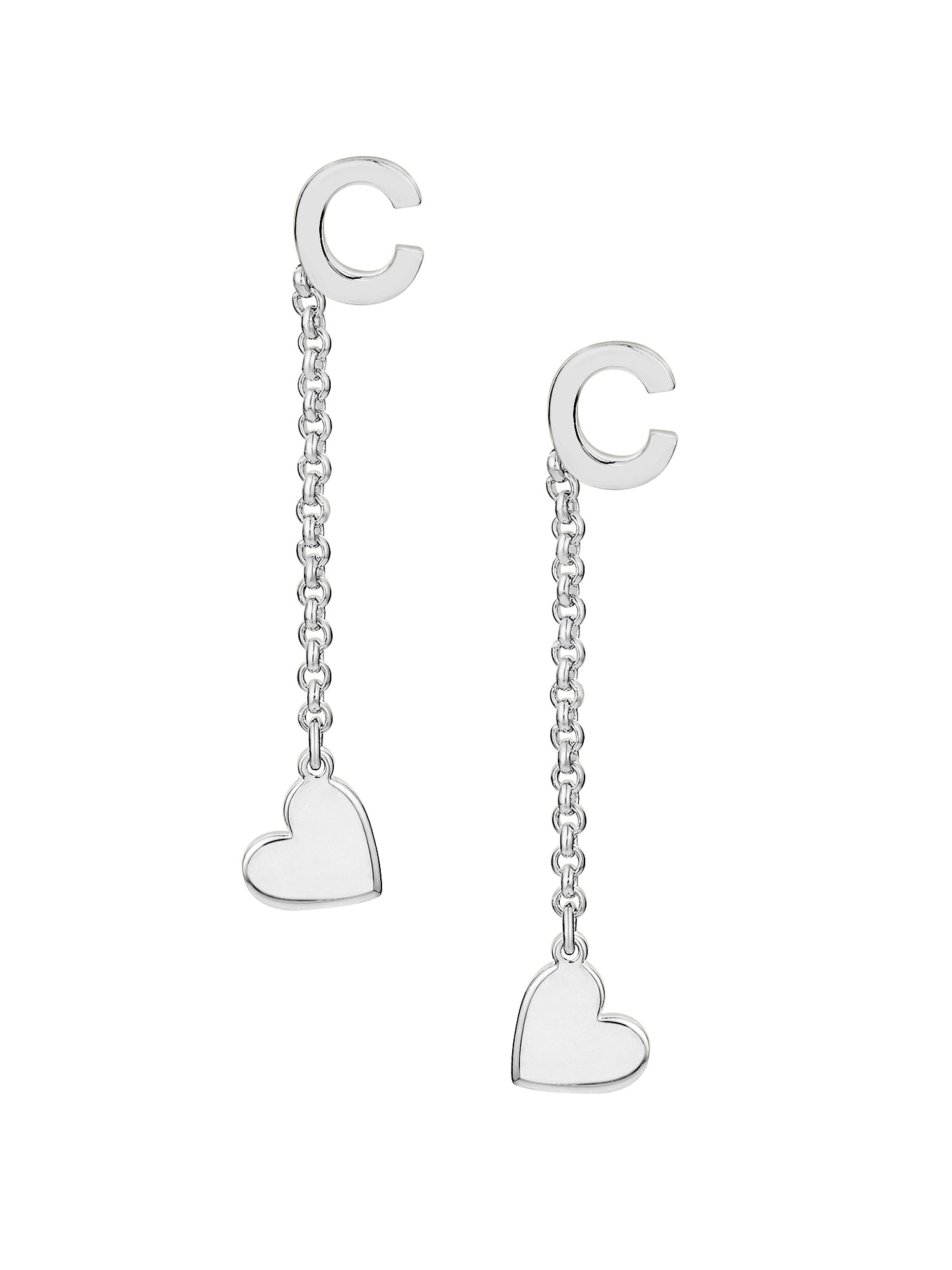 Personalized Planet Women's Initial Earring with Heart Dangle Button Drop Earrings