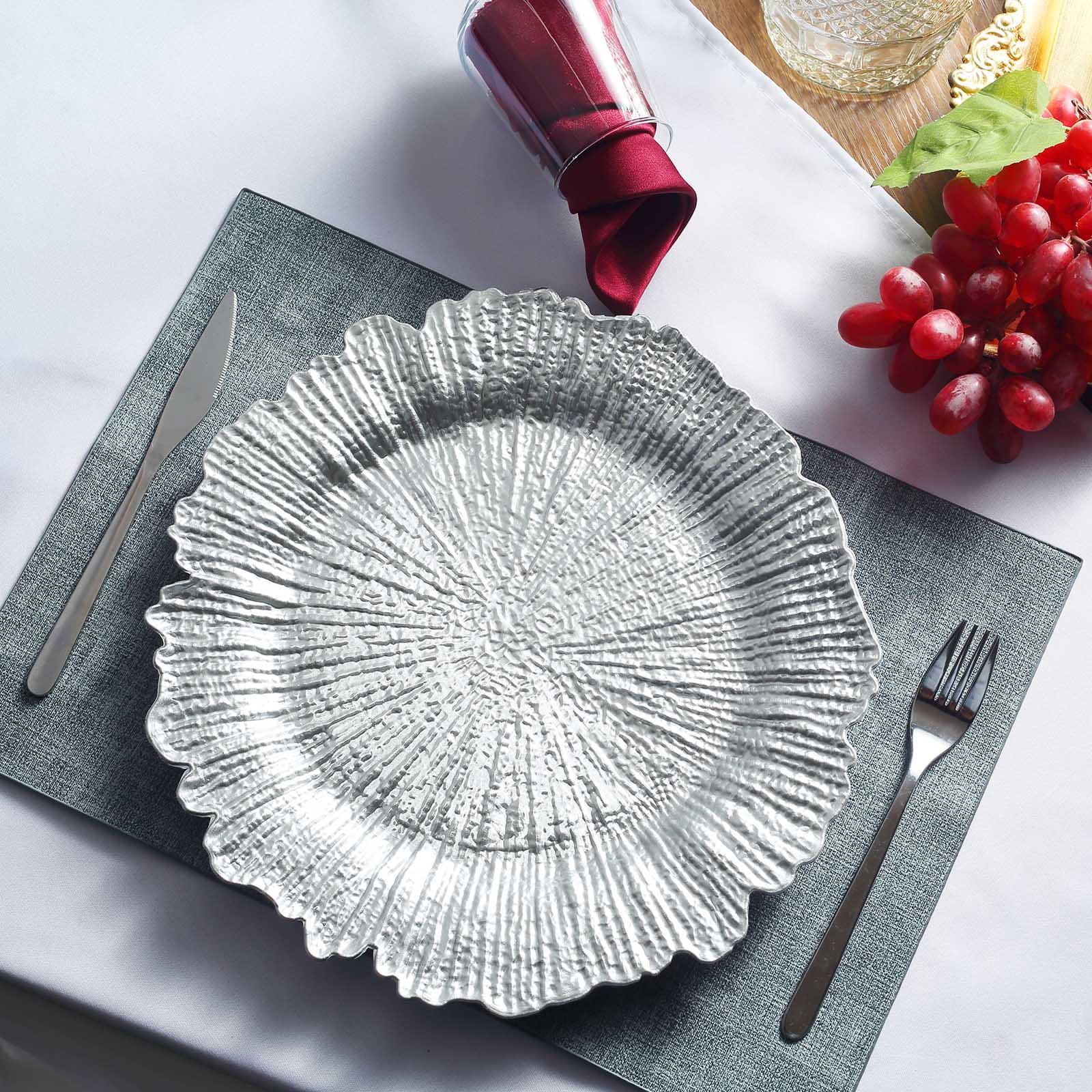 Efavormart 6 Pack 13" Round Acrylic Reef Charger Plates Ruffled Rim