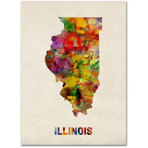 Trademark Fine Art "Illinois Map" Canvas Wall Art by Michael Tompsett