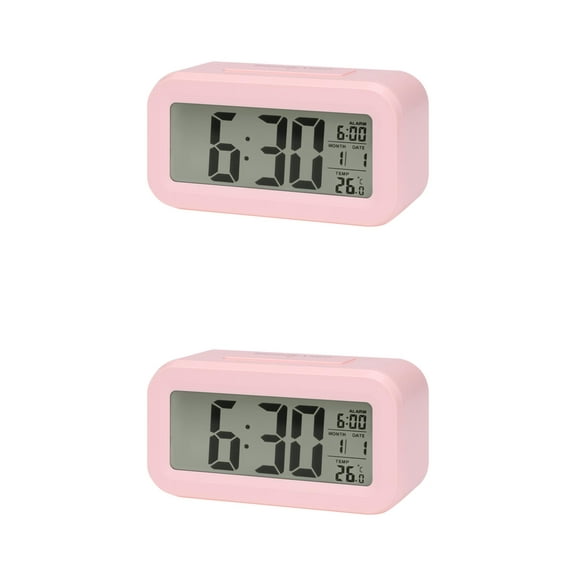 Unique Bargains 2 Pcs Small Digital Alarm Clock 5.5 x 2.8 x 1.8 in Pink